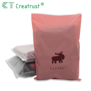 Bags Color Logo CPE Frosty Matte Plastic Printing Pink Apparel Packing Clothes LDPE Offset Printing Bag with Valve Zipper Top