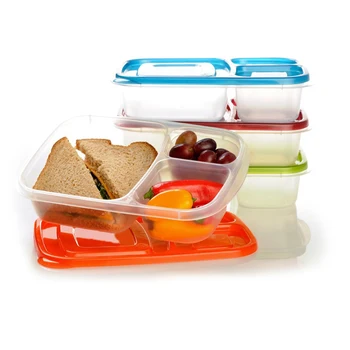3 Compartment lunch box student bento bowl with lid sealed bento box food container, Set of 4, Classic