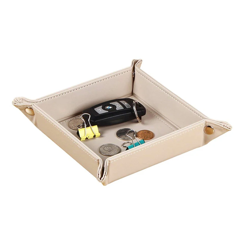 PU Small Foldable Square Storage Display Tray Storage Organizer Tary Leather Valet Tray for Men