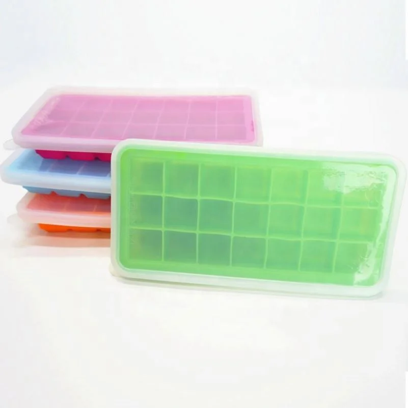 Easy Release 21 Shaped Silicone Ice Cube Trays with Lid Cover Ice Cube Mold Containers