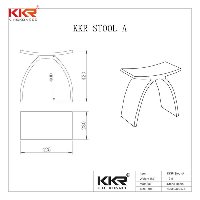 Custom Design Shower Stool Artificial Stone Acrylic Solid Surface Bathroom Stool