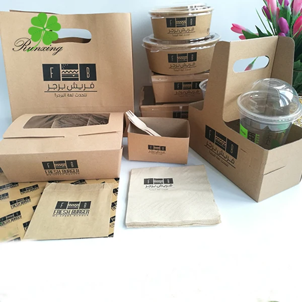 Custom Deluxe Compostable Eco Friendly Paper Boxes Fast Takeaway Box Food Packaging