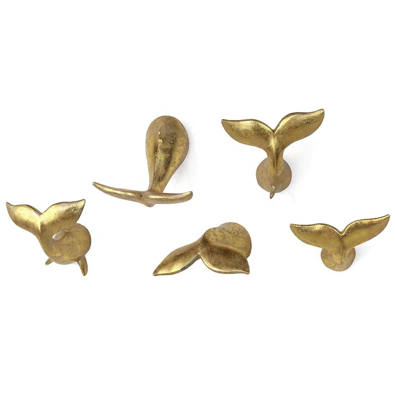 Hooks Decorative Gold Leaf Decorations Resin Whale Tail Sculpture Wall Decor