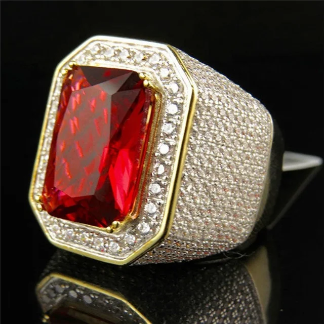 1 Gram Gold Plated Red Stone With Diamond Gorgeous Design Ring For Men -  Style B185 – Soni Fashion®