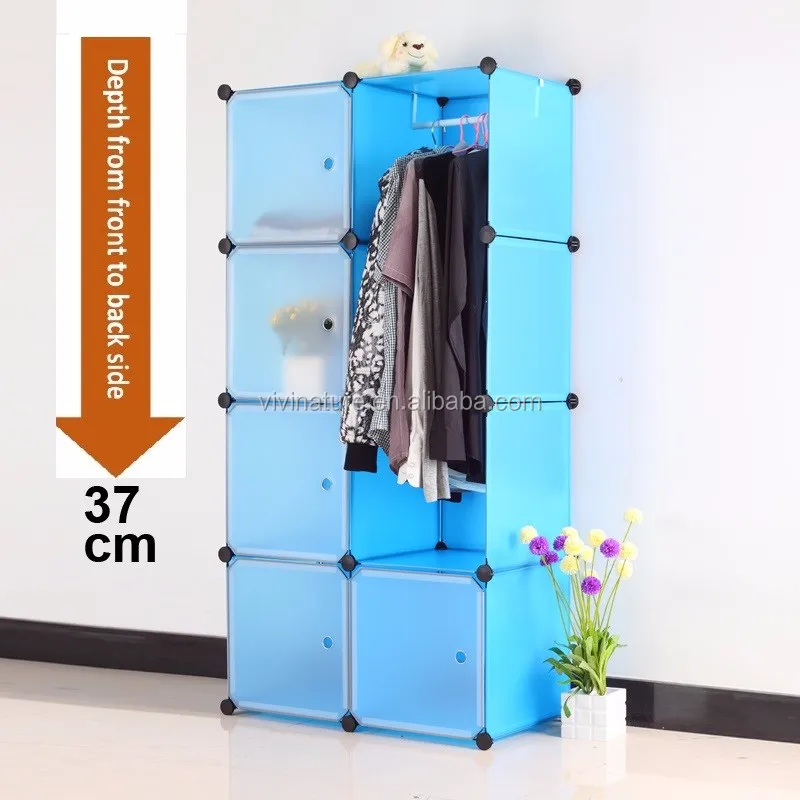 Pink Plastic Wardrobe Storage Box Cube With Clothes Rail Storage Interlocking System Cabinet Organiser Storing