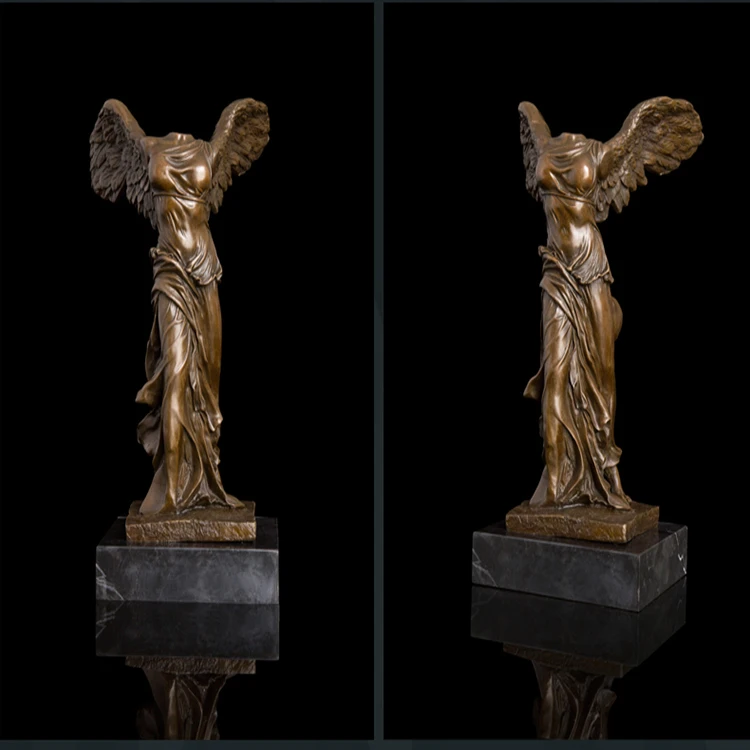 Classical Polish Metal Bronze Winged Victory Samothrace Sculpture Nick Headless Angel Greek Statue