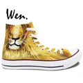 Wen Hand Painted Shoes Original Design Custom Animal Fierce Lion High Top Men Women s Canvas