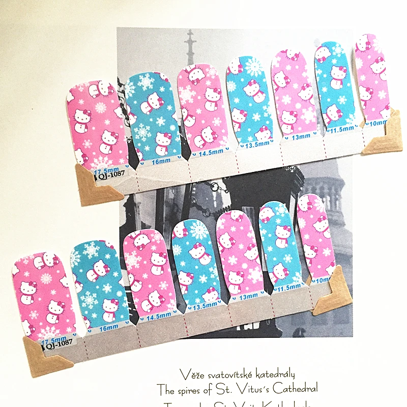 Pink Bule Cute Cartoon cat Nail Arts Nail Sticker Waterproof Nail Decal Sticker Gel Polish French