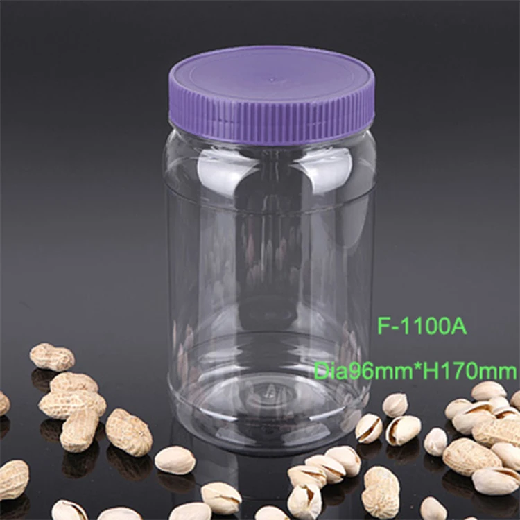 Clear Airtight Peanut Butter Snack Round Plastic Jars With Lids 38oz 1120ml  1000g