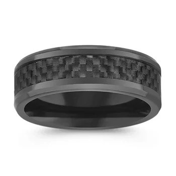 2019 Latest design titanium steel material rings black carbon fiber inlay men bands