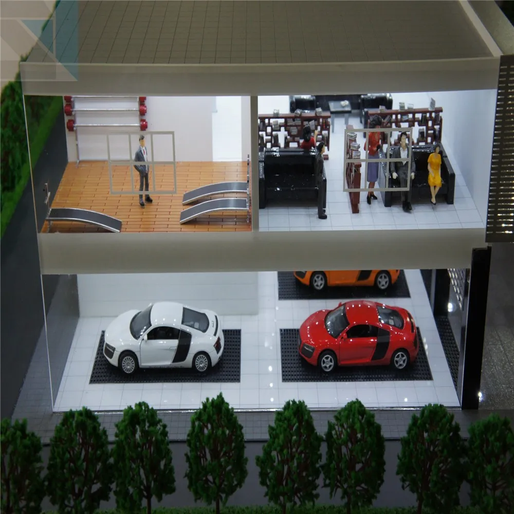 Abs and Acrylic handmade model with building model cars, 3d building models
