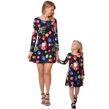 Mother Daughter Matching Floral Autumn Winter Long Sleeve Christmas Casual Fall Clothes Outfits Mom and Daughter Dress