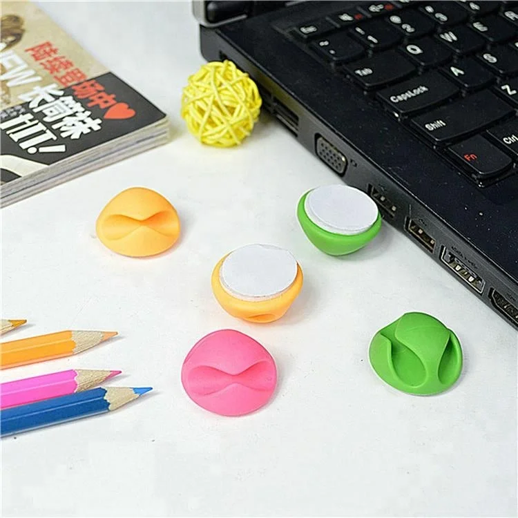 Under One Dollar 2 Slots Cable Organizer with Tape Adhesive Plastic Office Desk Phone Accessories