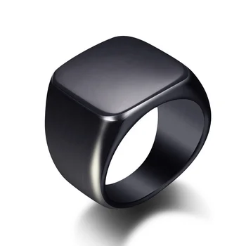 316L stainless steel ring black square smooth titanium steel men and women gold rings