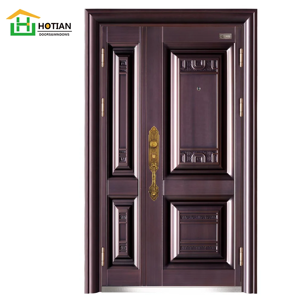White and Red Walnut Color Front Doors Designs Iron Single Exterior Door for House and Room