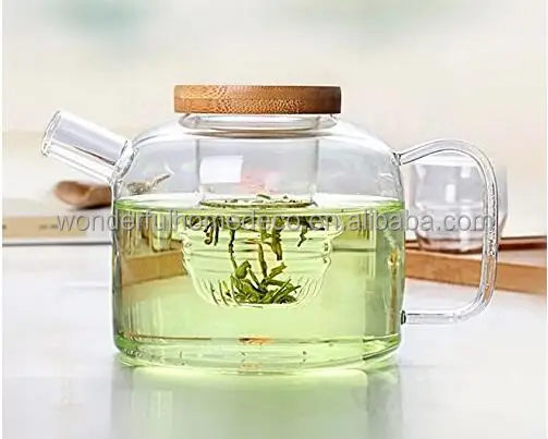 750ml Elegant Clear Lead-free Heat-resistant Borosilicate Glass Teapot With Removable Inner Stainless Steel Infuser, Bamboo Lid