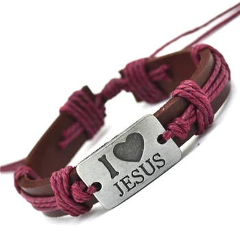 Fashion Christian Accessory Jesus Braided Leather Bracelet