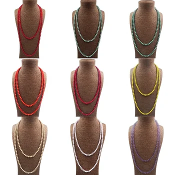 100 colors 60 inch 8x6mm crystal necklace with beaded knot for women
