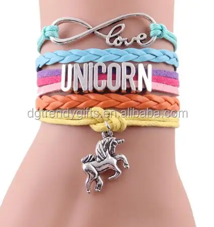 Rainbow Infinity Leather Unicorn Charm Bracelet Love Unicorn Horse Bracelet Men Women, Amazon And Wish Hot Sale