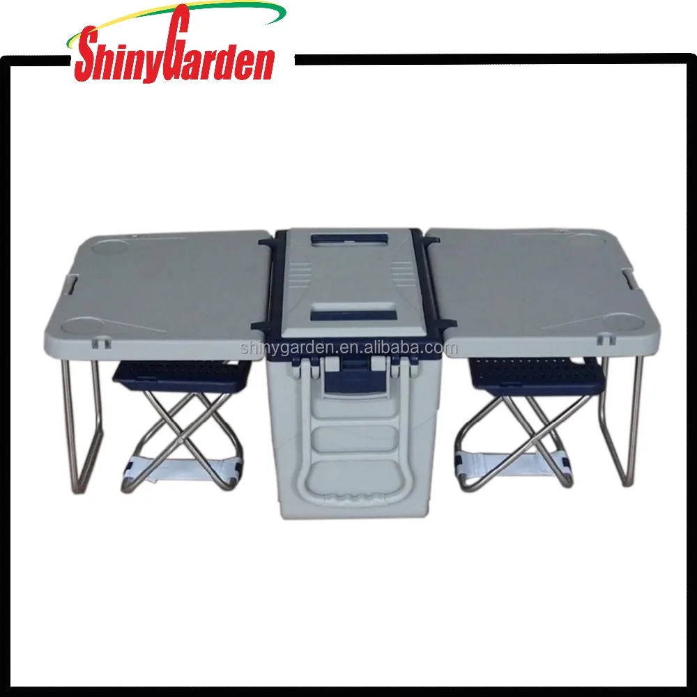 Multi Function Rolling Cooler Picnic Camping Outdoor w//Table /& 2 Chairs Blue
