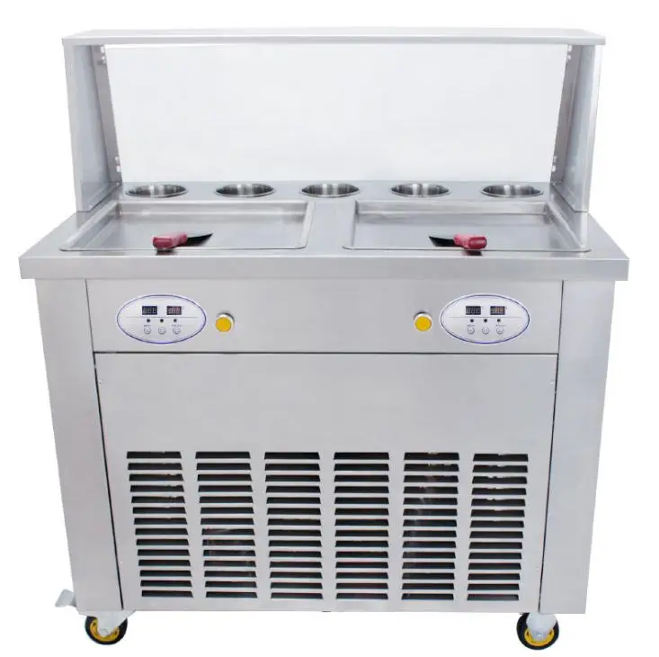 OEM Double square Pan with 5 Tanks Thai Fry Fried Ice Cream Rolls Machine on Sale