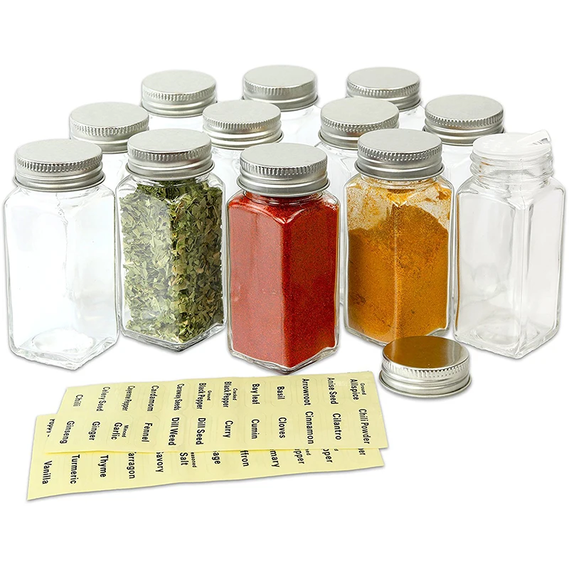 4Oz Empty Square Spice Bottles -64 Pcs Glass Spice Jars with Spice