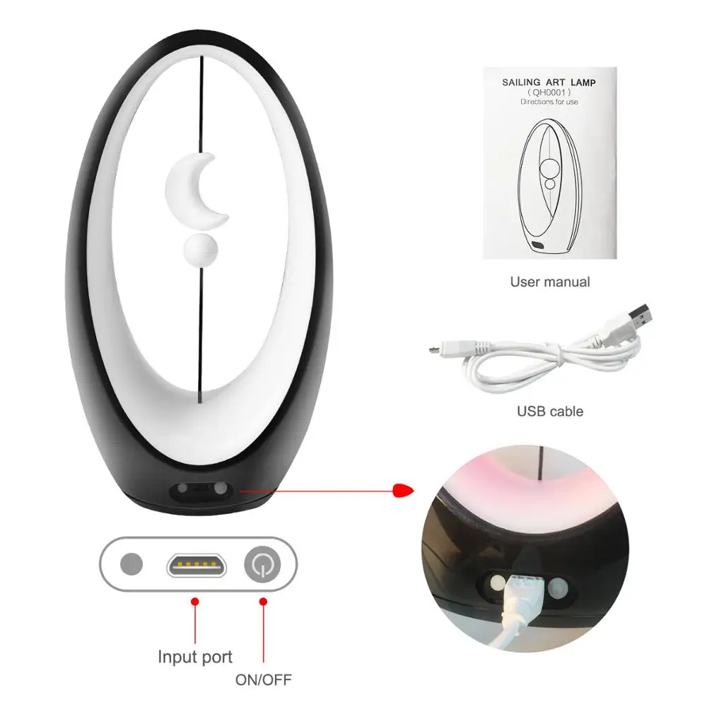LED Bedside Lamp Sailing Art Lamp Balance Lamp with Magnetic Suspension Switch for Bedroom Living Room