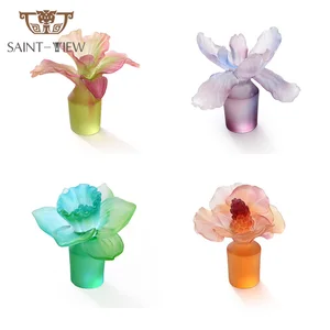 Crystal Pate De Verre Glass Flower Series Decorative Gift Table Figurine Wine Perfume Flower Bottle Stoppers