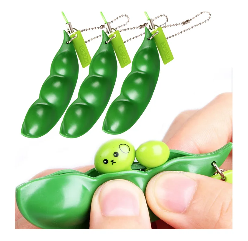 Cute Squishy Peas  Keyring Edamame Keychain Mochi Bean Fidget Toy Funny Hot 