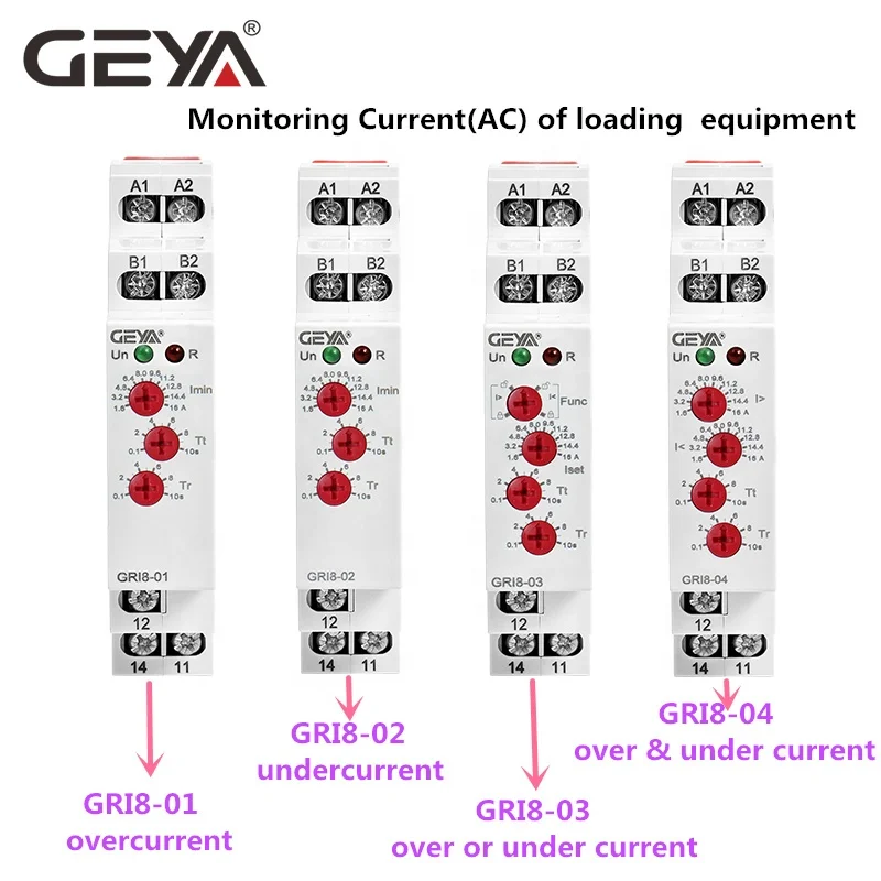 GEYA GRI8-01 Over Current Monitoring Relay Current Range 0.5A-16A W240V or DC24V Current Sensing Relay