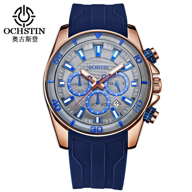 OCHSTIN 094 Chronograph Date Men Watch Top Brand Luxury  Sport Male Clock Rubber Strap Casual Wrist Quartz Mens Watches