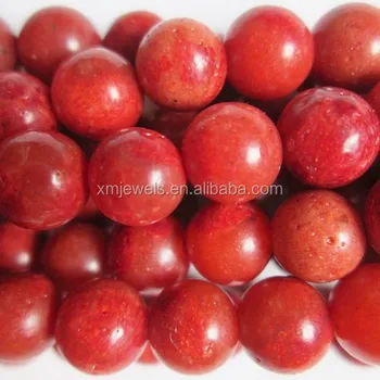 Gemstone Round Red Sponge Coral Beads