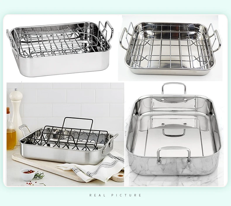 Classic Stainless Steel 304 Rectangular Roaster Baking Supplies Tray