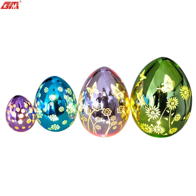 Manufacture big artificial decorated led light up hand blown glass easter eggs for sale