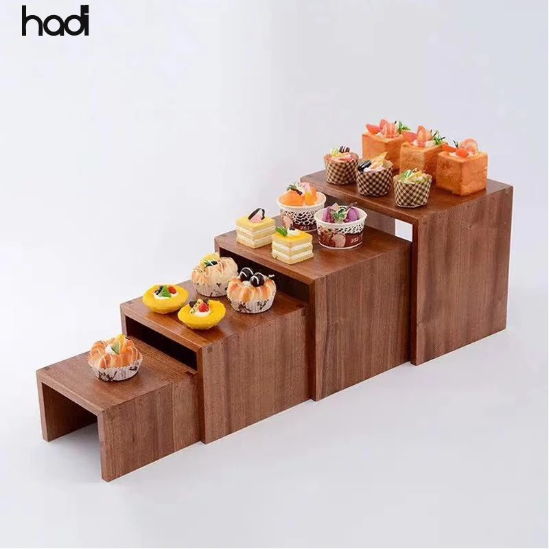 HADI バフェット用木製3段フードディスプレイスタンド