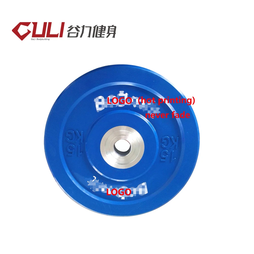 Тяжелая подъемная конкуренция цветная обучающая Резина бамперный диск штанги с стальным кольцом