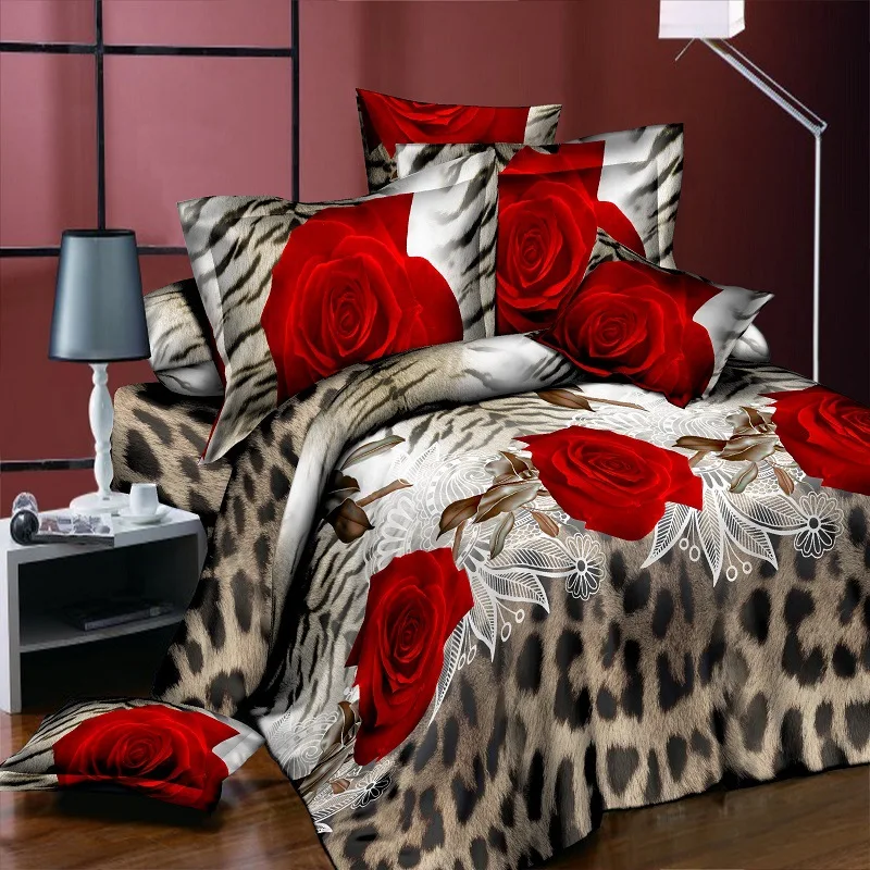 4PCS 3D Duvet Cover Print Pillow Cases Bed Sheets Animal Design Bedspread Tiger 