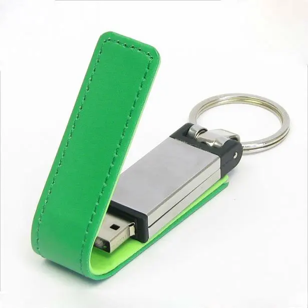 Promotional Leather Usb Flash Drive Memory Stick 16gb 32gb With Key Chain For Men Rectangle