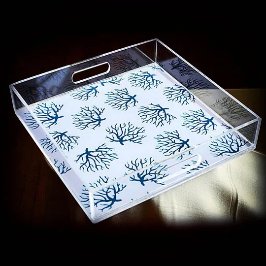 Прозрачный акриловый поднос высокой четкости 12x12 дюймов, поднос для бумаги, акриловый поднос для ресторана с ручкой и вставкой