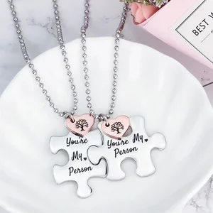 Valentine's Day You're My Person Puzzle Classic Pendant Necklace Stainless Steel Lovers Romantic Couples Husband Wife Boy Girl