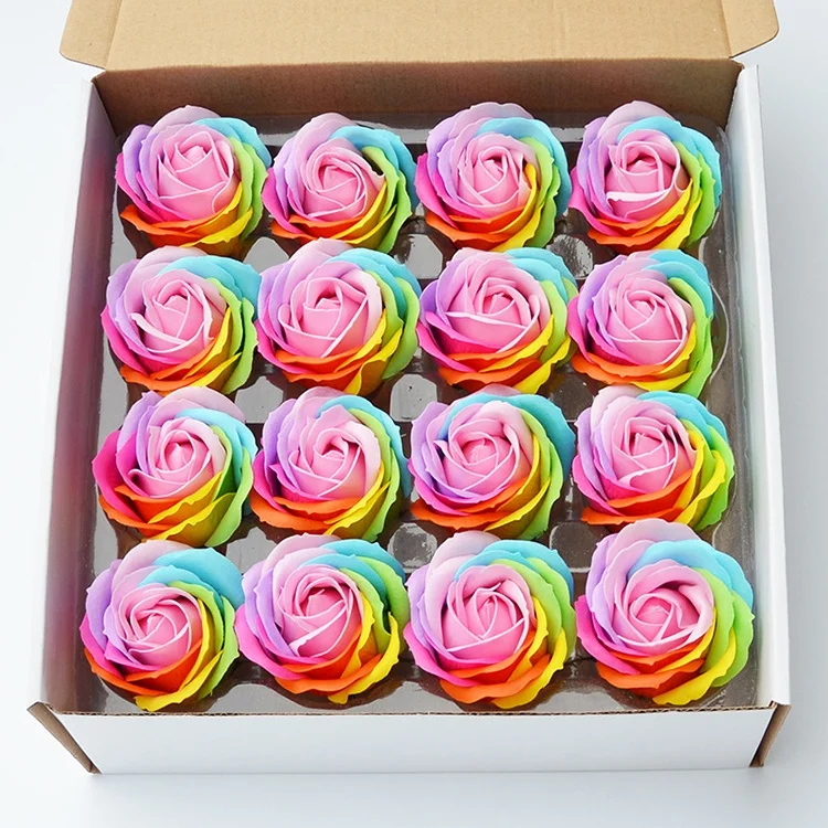 25pcs/box 5 Layer Rainbow Soap Roses Artificial Flowers Decorative