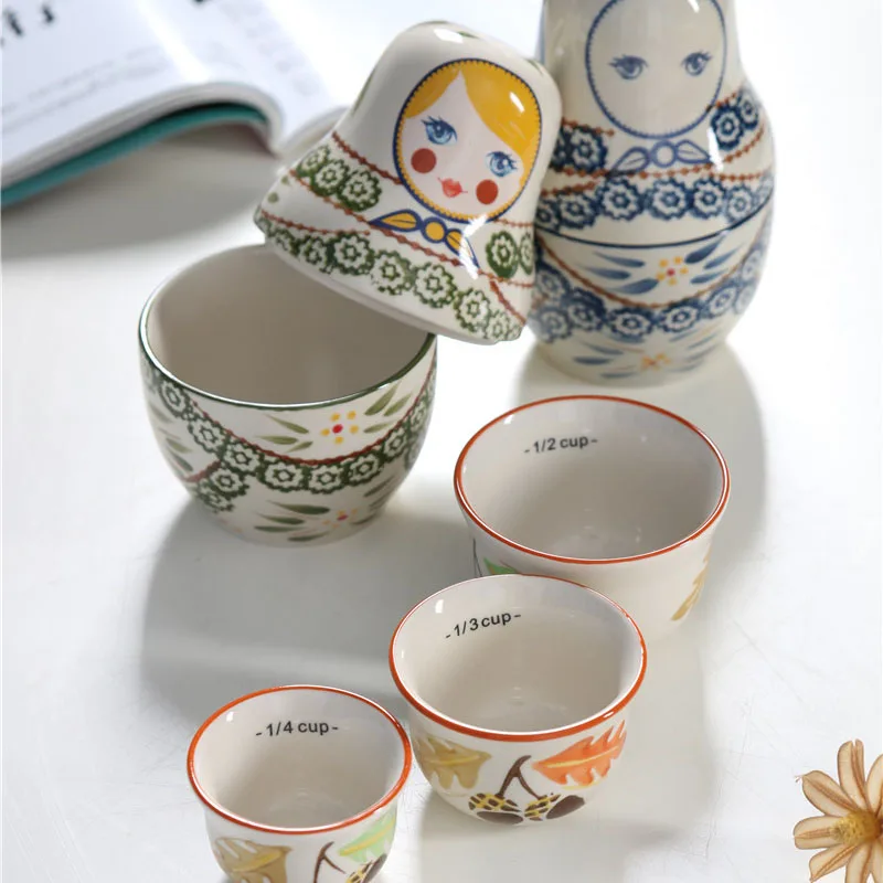 matryoshka stackable set ceramic measuring cups