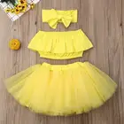 P107058 3Pcs Newborn Yellow Clothes Set Kid Baby Girl Outfit Off Shoulder Top+Tutu Tulle Skirt Set Summer Baby Clothing