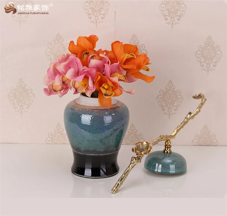 Китайский античный домашний декор, фарфоровая глазурованная ваза с крышкой