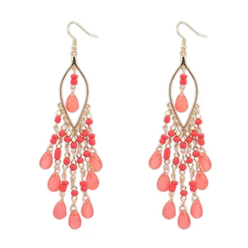 Wholesale women jewelry bohemia bead dangling tassel earrings