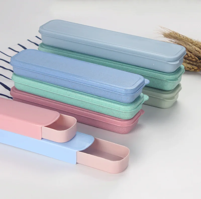 Экологичный многоразовый контейнер для хранения пшеничной соломы с прозрачной крышкой, дорожный подарок, контейнер для столовых приборов/соломинок/палочек для еды