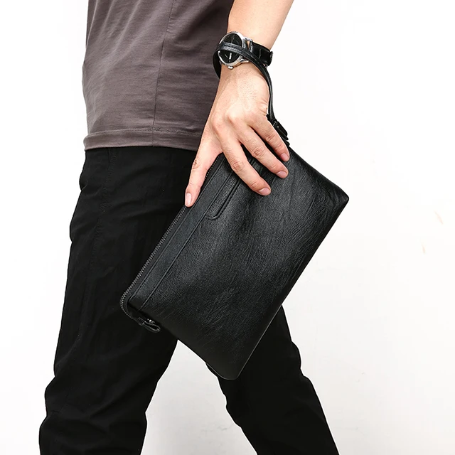 New Men's Clutch Bag Large Capacity With Dual Zipper And Multiple Pockets,  Pu Leather, Multi-functional For Business And Casual