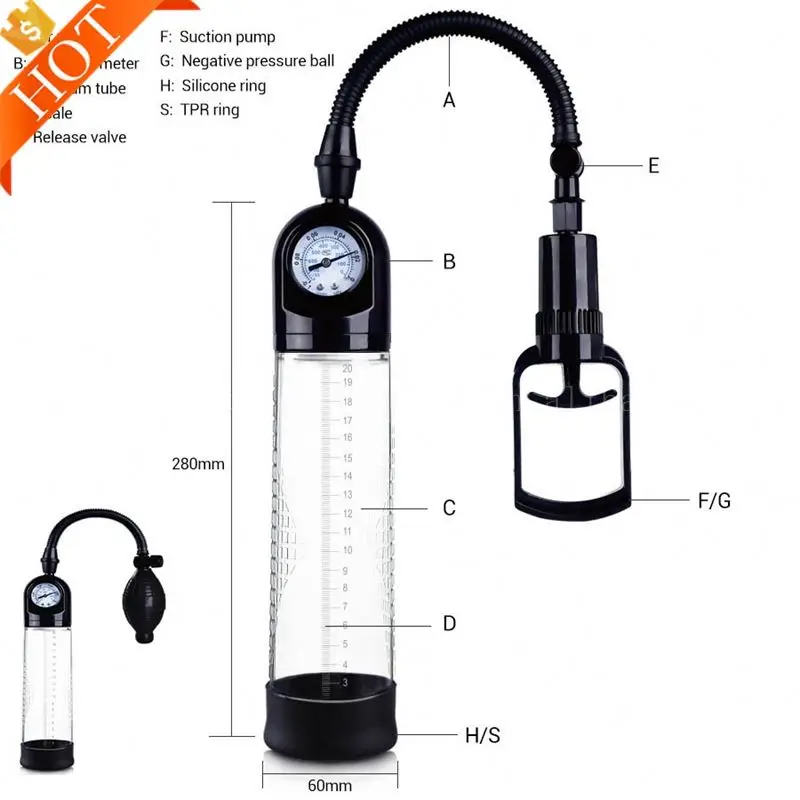 Free Custom Box - Factory Outlet Handsome up Opening Sleeve and Vagina Penis Hand Vacuum Pump With Pressure Gauge Gage