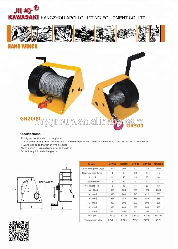 304 stainless steel hand winch jc-c 1200lbs 1800lbs 2600lbs cable hand winch
