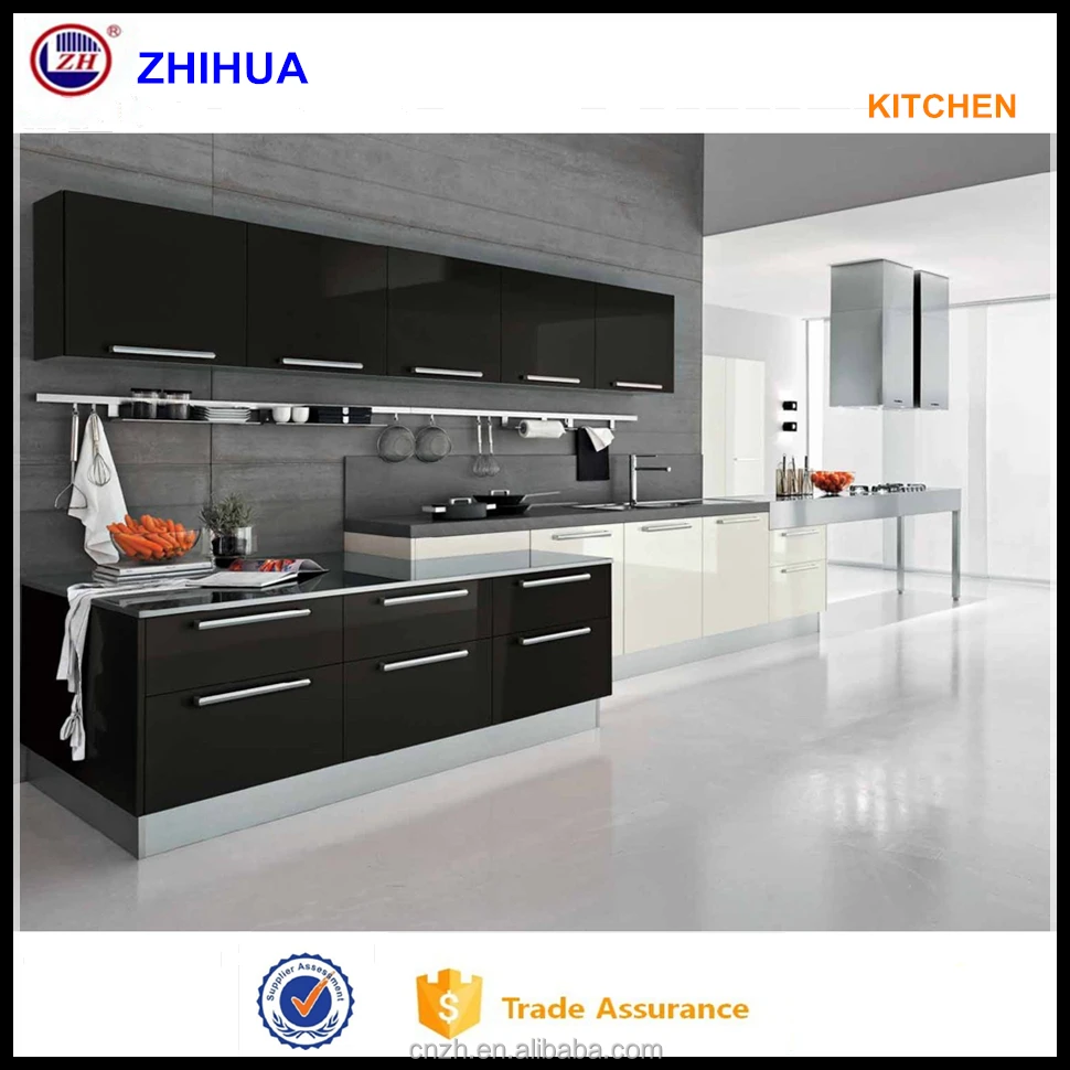 High Glossy Black Color Pvc New Model Kitchen Cabinet View High Gloss Kitchen Cabinets Zhihua Product Details From Guangzhou Zhihua Kitchen Cabinet Accessories Factory On Alibaba Com